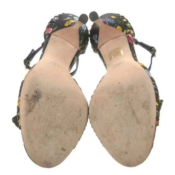 Gucci Black Floral Print Satin Bow Ankle Strap Sandals Heels - Picture 4 of 5